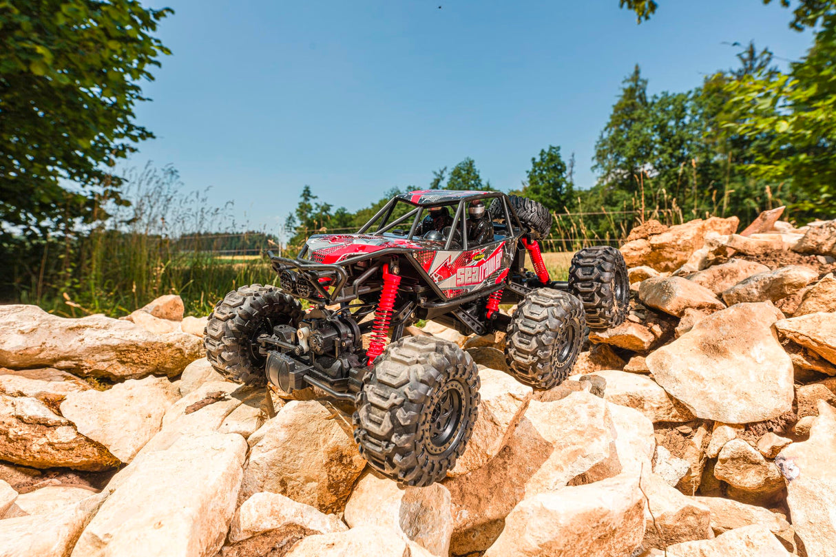 Carson 500404287 1:10 Sea Crawler 6x6 100% RTR Rojo - Coche RC como vehículo Anfibio, 100% RTR, para Tierra y Agua, Robusto y Resistente al Agua, con Mando a Distancia 2.4G