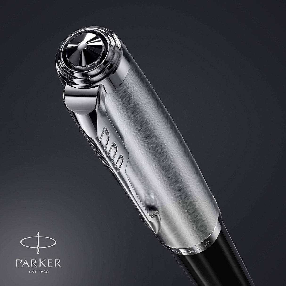 Parker 51 pluma estilográfica | cuerpo negro con adorno cromado | plumín fino con cartucho de tinta negra | estuche de regalo