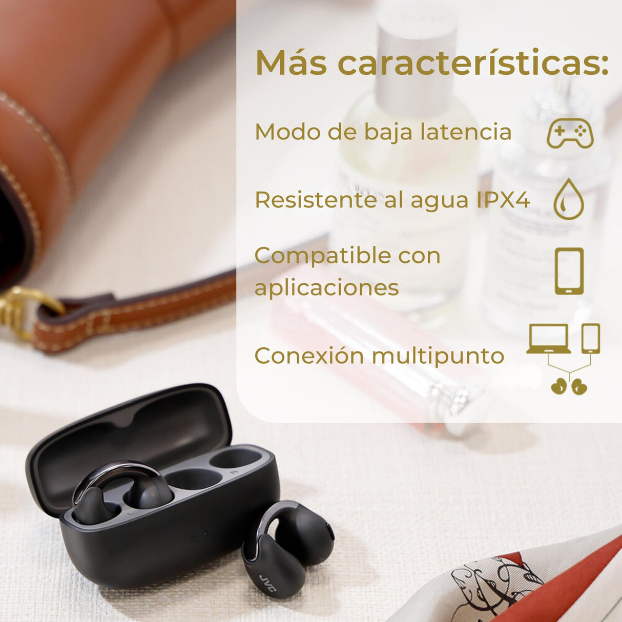 JVC Auriculares Inalámbricos Bluetooth | 24h de Batería y Carga Rápida | Auriculares Oreja Abierta | Ligeros y Resistentes al Agua | Deportivos con IPX4 y Control Táctil - HA-NP1T Negro