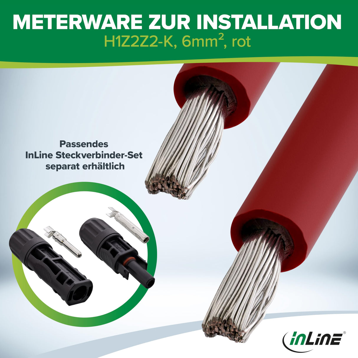InLine Cable solar de 6 mm², 100 m, cable de instalación, por metro, rojo, H1Z2Z2-K, fotovoltaico, resistente a los rayos UV y duradero, 94600R