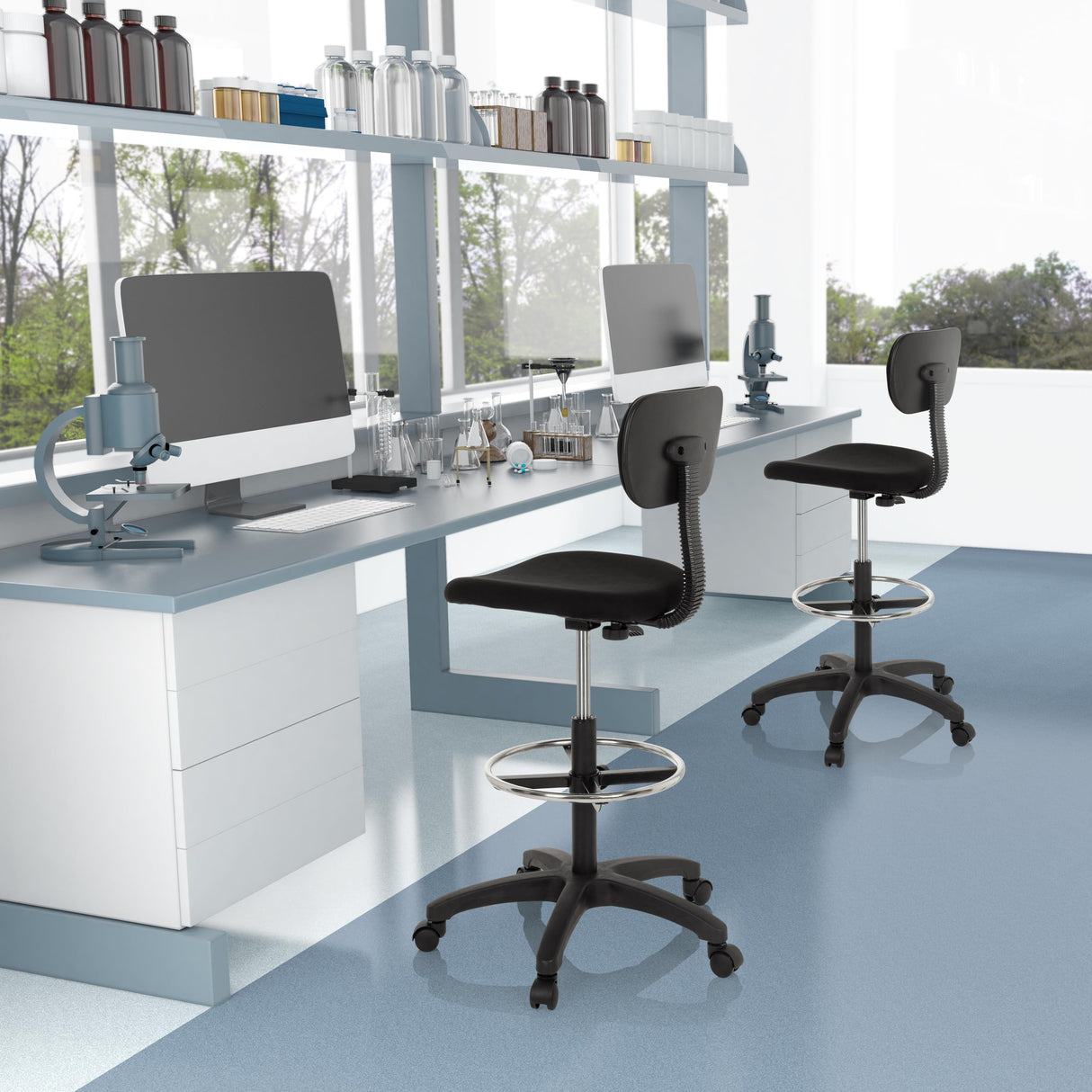 hjh OFFICE Silla de Trabajo Silla giratoria Top Work 05 Tela Alta con Respaldo reposapies Altura Ajustable Negro