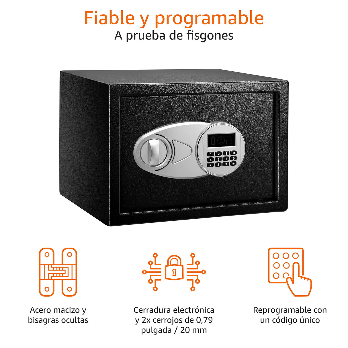 Amazon Basics Caja Fuerte de Seguridad de Acero con Cerradura con Teclado, Protege Dinero, Joyas, Documentos de identificación, 14 l, 35 cm x 25 cm x 25 cm, Color Negro