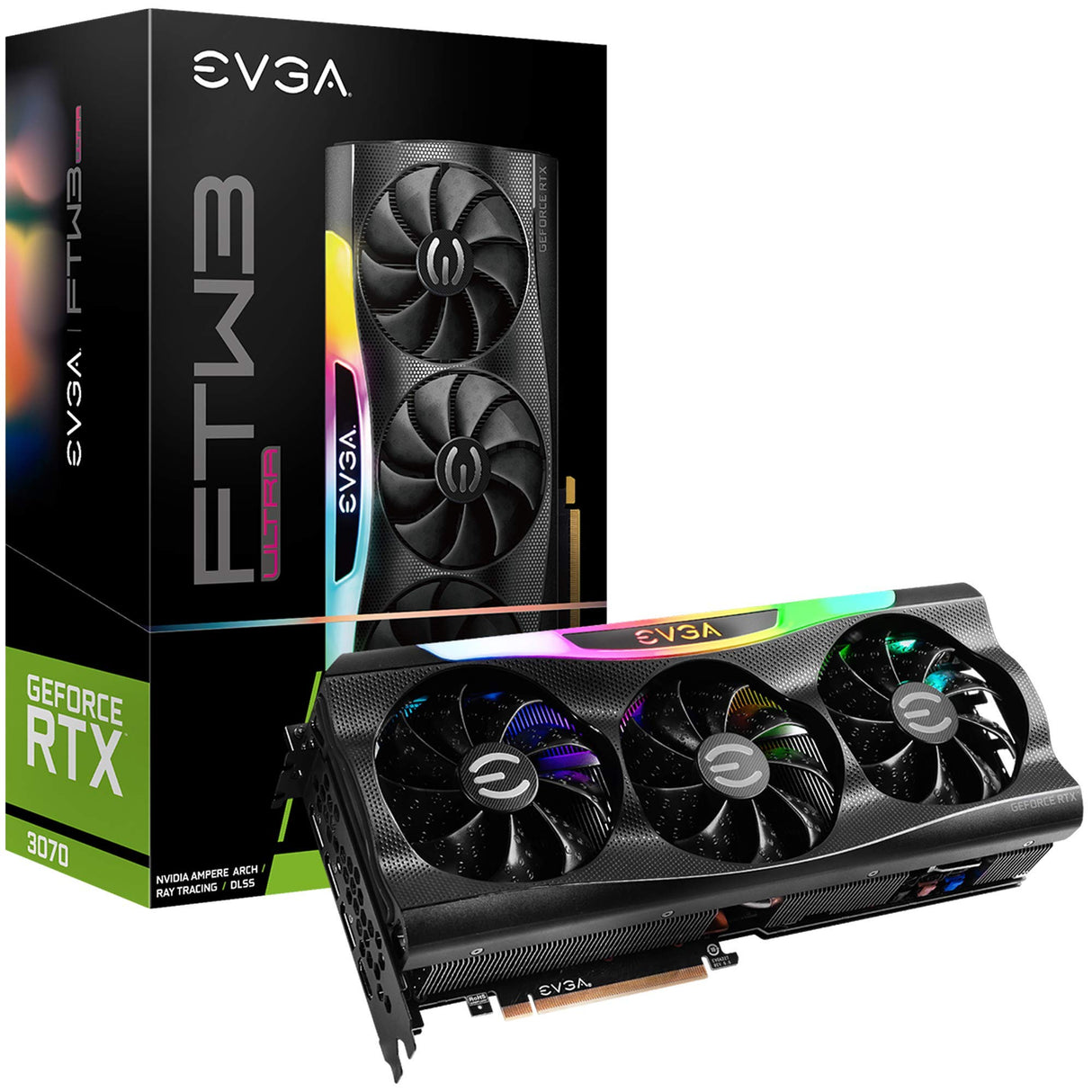 EVGA GeForce RTX 3070 FTW3 ULTRA GAMING, 08G-P5-3767-KL, 8GB GDDR6, iCX3 Technology, ARGB LED, Metal Backplate, LHR
