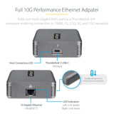 StarTech.com Adaptador de Red Ethernet Thunderbolt 3-10GbE - Multigigabit - Adaptador de Red Externo Thunderbolt 3 a RJ45 - Nic 10GBASE-T/5-2.5GBASE-T - 10Gb - Cable TB3 - Win/Mac (TB310G2)