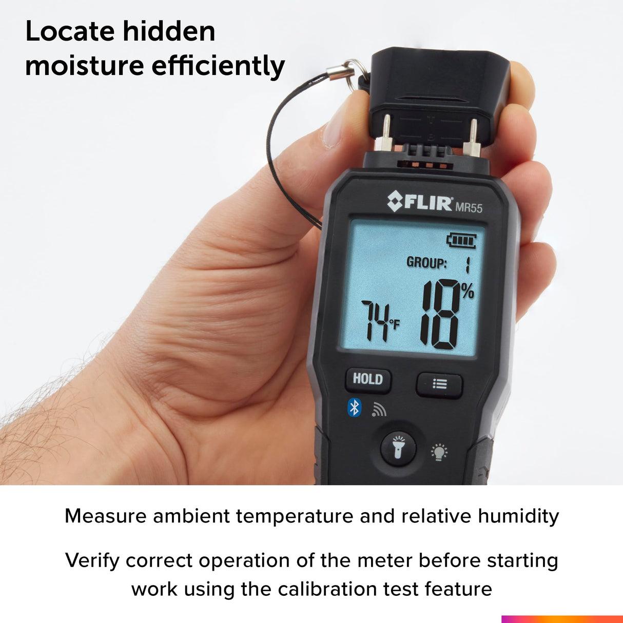 FLIR MR55 - Pin Moisture Meter with Bluetooth for Instant Data Sharing via the FLIR Tools® Mobile app.