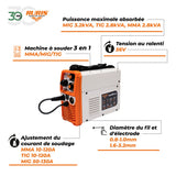 RURIS AS130FULL Welding Machine MMA/MIG/TIG + Accesorios: Mask, Hammer/Brush, Electrodos, Magnet, Gloves, Solar Welding Helmet, Apron, 0,8 mm Welding Wire.