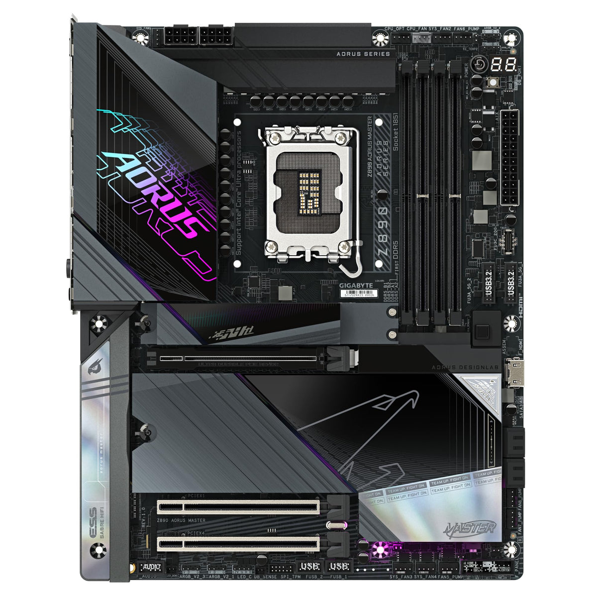 GIGABYTE Placa Base Z890 AORUS Master - Compatible con procesadores Intel Core Ultra (Serie 2), 18+1+2 Fases VRM, hasta 9500MHz DDR5 (OC), 2xPCIe 5.0 + 3xPCIe 4.0, Wi-Fi 7, LAN 10GbE, Thunderbolt 4