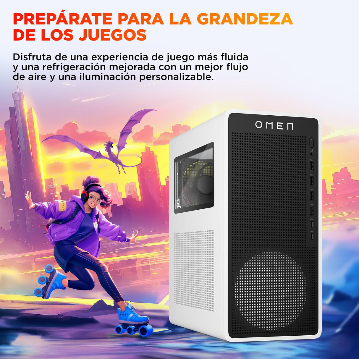 HP Ordenador sobremesa Gaming OMEN 16L (Procesador Intel Core Ultra 5 225F, 32GB RAM, 1TB SSD, Nvidia GeForce RTX 5060 8GB, Freedos) Blanco