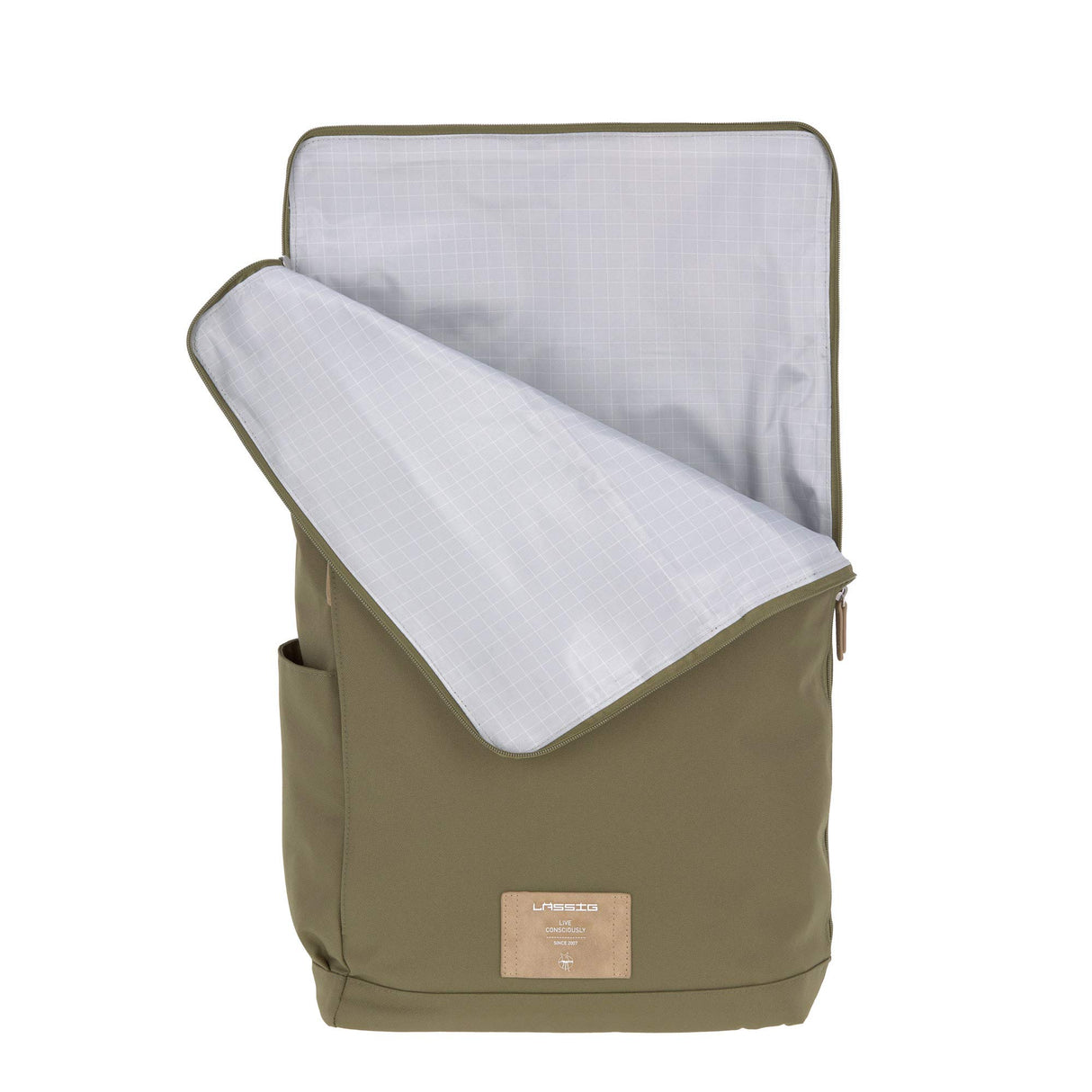 LÄSSIG Bolsa para pañales, cambiador, fijación para cochecito de bebé, soporte para botellas, fabricado de forma sostenible/GRE Rolltop Backpack, verde