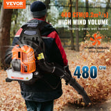 VEVOR Soplador de Hojas de Gas 52 CC Soplador de Nieve de Mochila 2 Tiempos con Tanque de Combustible 1,37 L Volumen de Aire de 480 CFM para Cuidado del Césped, Limpieza de Hojas, Eliminación de Nieve