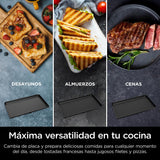 Ninja Sizzle Pro XL Parrilla y plancha para interior, con placa de parrilla y plancha cerámicas antiadherentes, tapa desmontable, recogegrasas y guía de recetas, color plateado/negro GX101EU