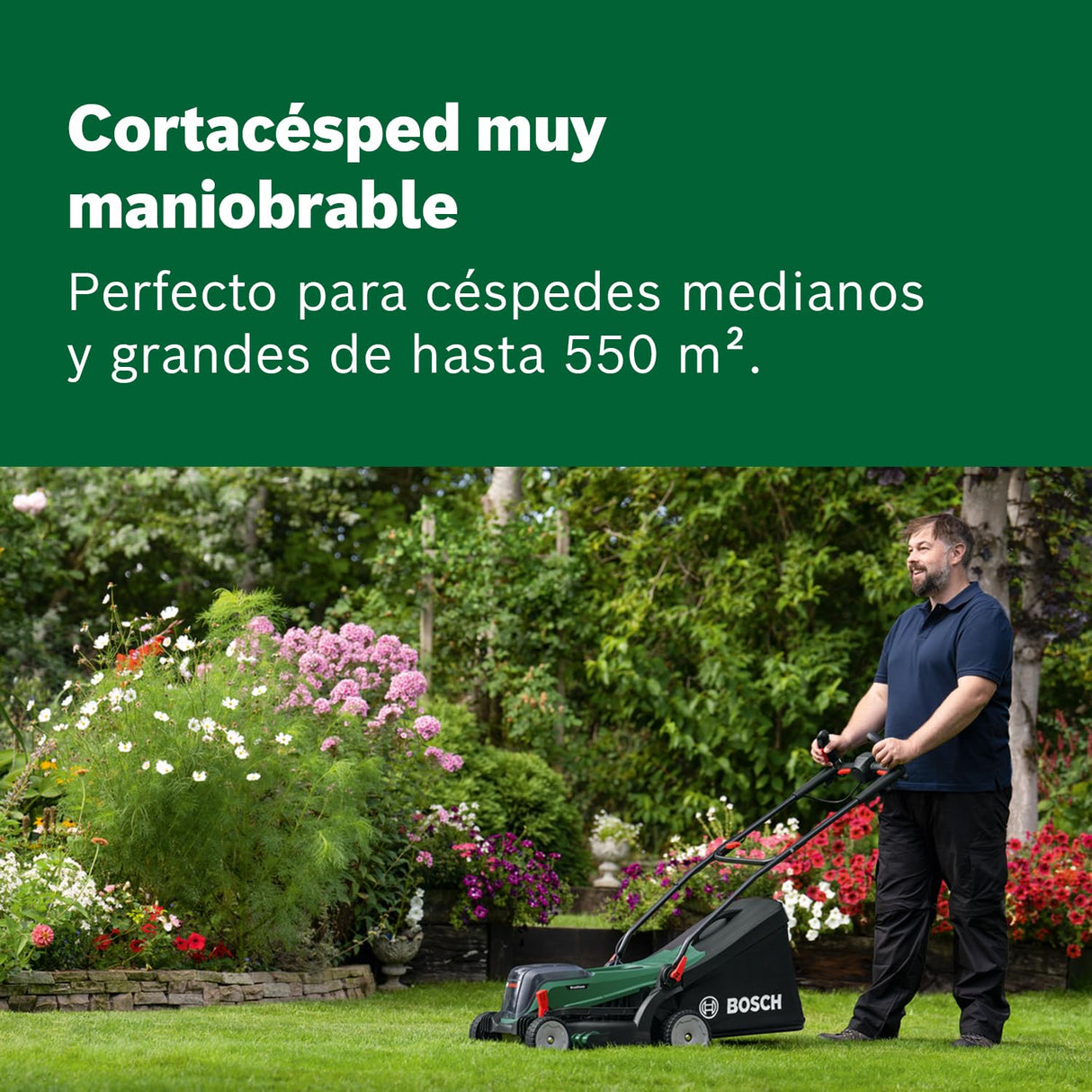 Bosch cortacésped con batería UniversalRotak 2x18V-37-550 (hasta 500 m2 con 2 baterías de 4 Ah; sistema de 18 voltios; anchura de corte: 37 cm; sin baterías)