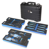 Powerbuilt Juego de herramientas de reparación de barcos marinos de acero inoxidable 420J2, conductores, alicates, llaves, mazo, destornillador/brocas, enchufes, caja hermética resistente a los golpes