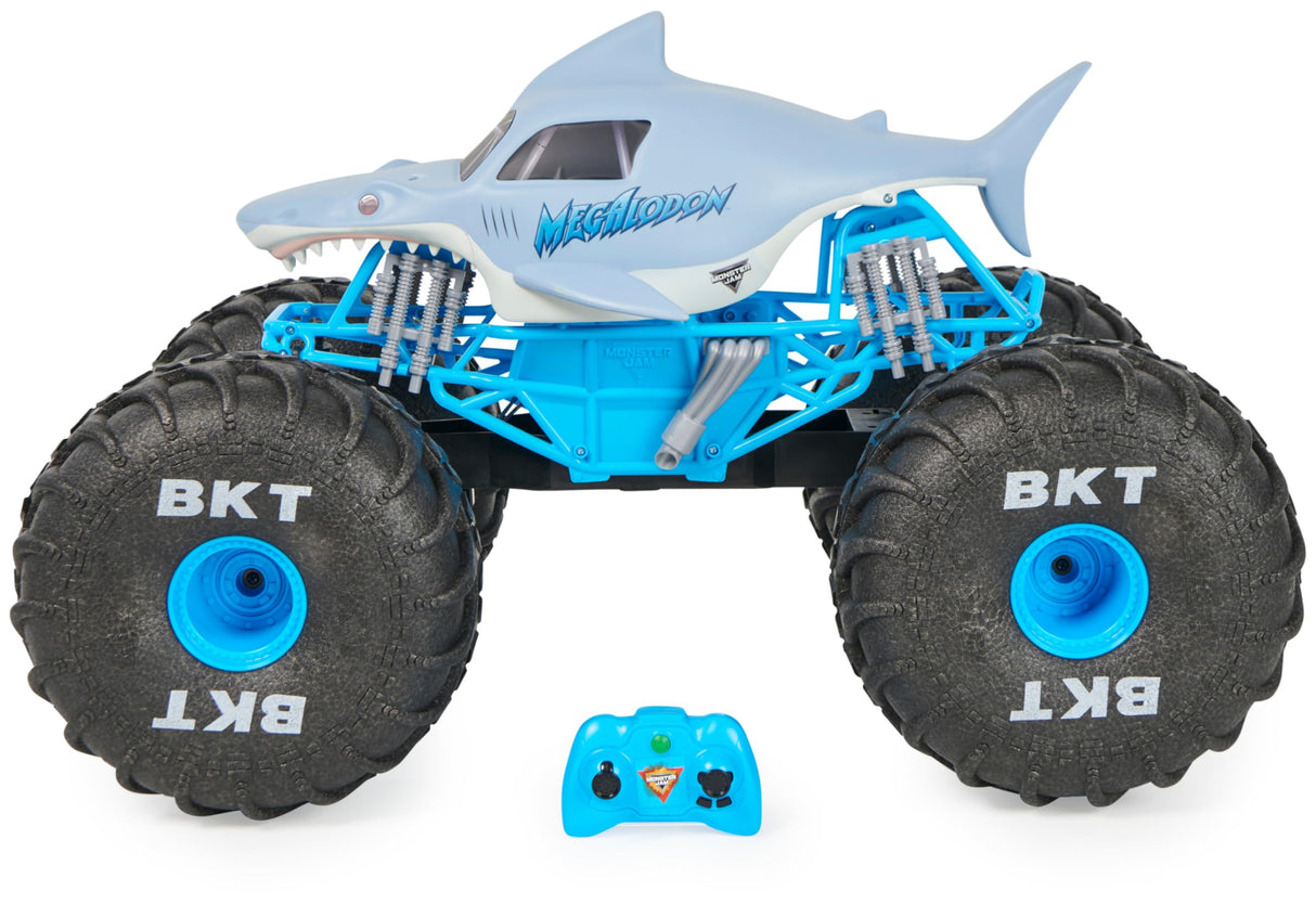 Monster Jam, camión Monstruo Todoterreno Mega Megalodon Oficial por Control Remoto, Escala 1:6, Juguetes para niños y niñas a Partir de 4 años