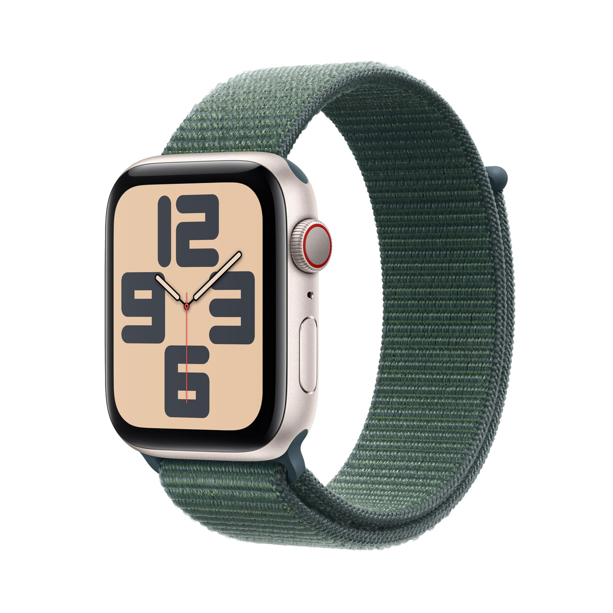 Apple Watch SE de 2.ª generación GPS + Cellular Smartwatch con Caja de Aluminio en Blanco Estrella de 44 mm y Correa Loop Deportiva Verde Lago. Monitores de entreno y sueño y Neutro en Carbono