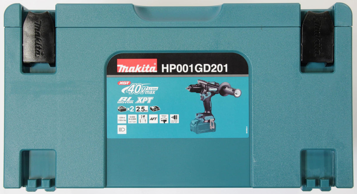 Makita HP001GD201 - Taladro percutor inalámbrico (40 V, máx. 2,5 Ah, 2 baterías y cargador)