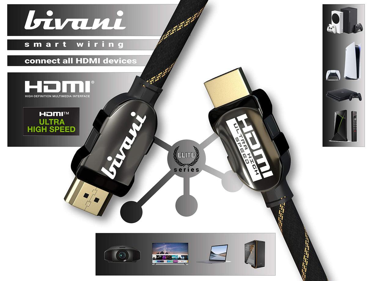 bivani Cable HDMI 2.1a de 8 K, 4 metros, 48 Gbps, cable HDMI de alta velocidad, certificado HDR10+, Ethernet de alta velocidad, PS5 y Xbox Series X Ready, revestimiento de nailon, serie Elite - 4M