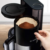 Bosch TKA8A053 Styline - Cafetera de filtro, jarra térmica, ajuste automático, tiempo de preparación, depósito de agua extraíble (1 L), 1100 W, color negro