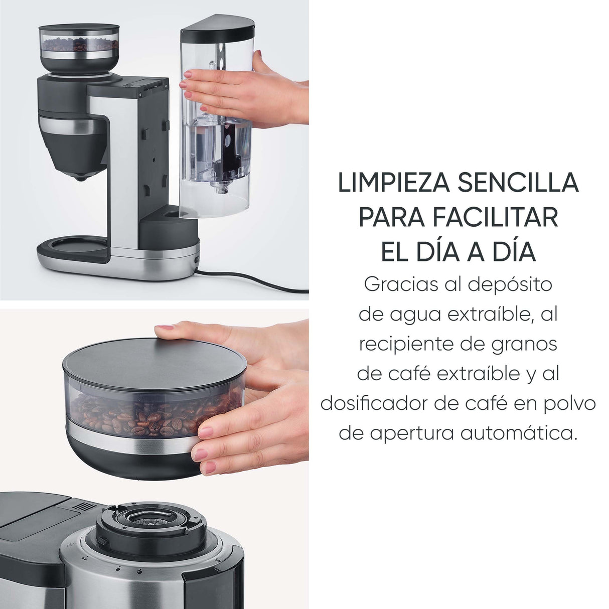 SEVERIN FILKA, cafetera de filtro totalmente automática, cafetera de filtro 5 en 1 con pantalla LED, molinillo, con jarra termo, negro mate/acero inoxidable, KA 9695