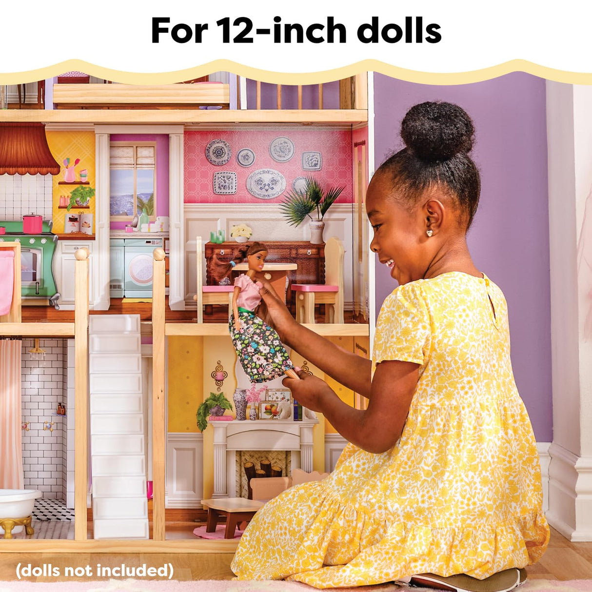 KidKraft Casa de muñecas de Madera Charlotte con Muebles y Accesorios incluidos, Casita de Juguete con 4 Niveles de Juego para muñecas de 30 cm, Juguetes niños y niñas Desde 3 años (65956)
