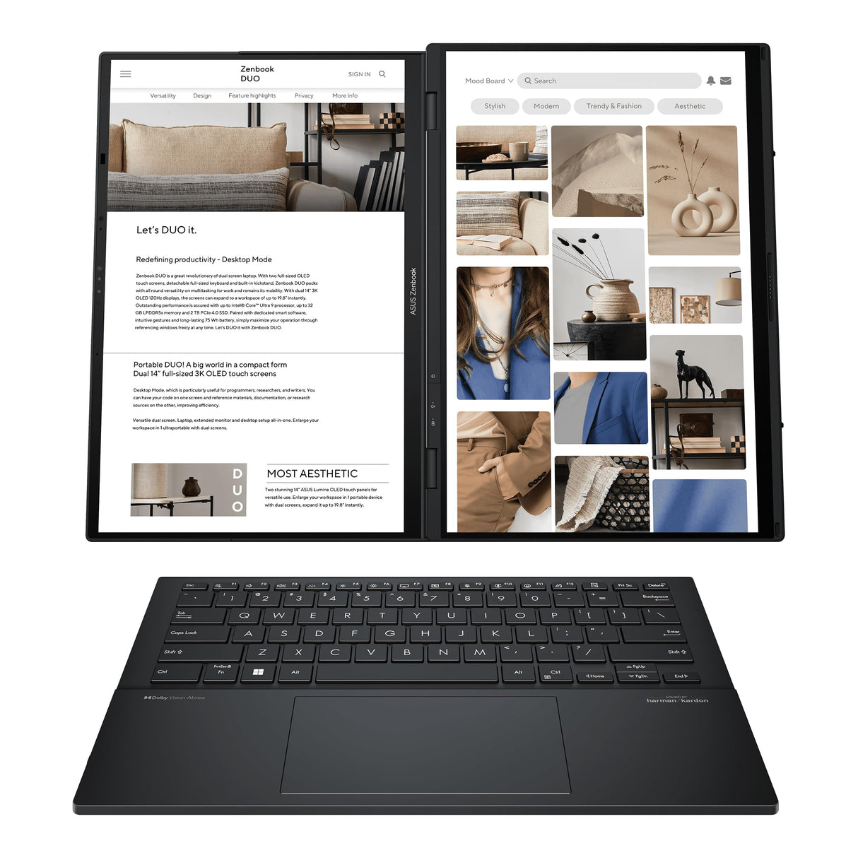 ASUS Zenbook Duo OLED UX8406CA-QL078W - Ordenador Portátil 14" WUXGA 120Hz (Intel Core Ultra 9 285H, 32GB RAM, 1TB SSD, ARC 140T, Windows 11 Home) Pantalla táctil, Gris - Teclado QWERTY español