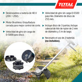 TOTAL - Desbrozadora Brushless A Batería | Batería de 20V de Larga Duración | Incluye Cabezal de Hilo y Disco de 3 Puntas | Ligero y Cómodo, Fácil de Manejar