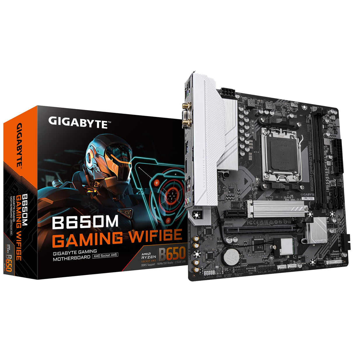 GIGABYTE B650M Gaming WIFI6E Placa Base - Procesadores AMD Ryzen Serie 9000, VRM de 5+2+2 Fases, hasta 6400 MHz DDR5 (OC), 1xPCIe 4.0 M.2, LAN 2.5 GbE, WiFi 6E, USB 3.2 Gen 1
