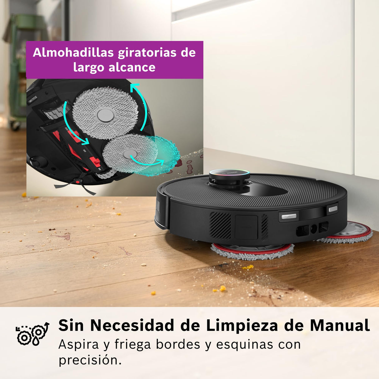 Bosch - Robot Spotless MAX CAM, BCRDW3BX, aspira y friega, Potencia 11.000 Pa, Almohadillas giratorias, estación Seca-húmeda, Visión Inteligente por luz estructurada, Cámara, Home Connect App, Negro