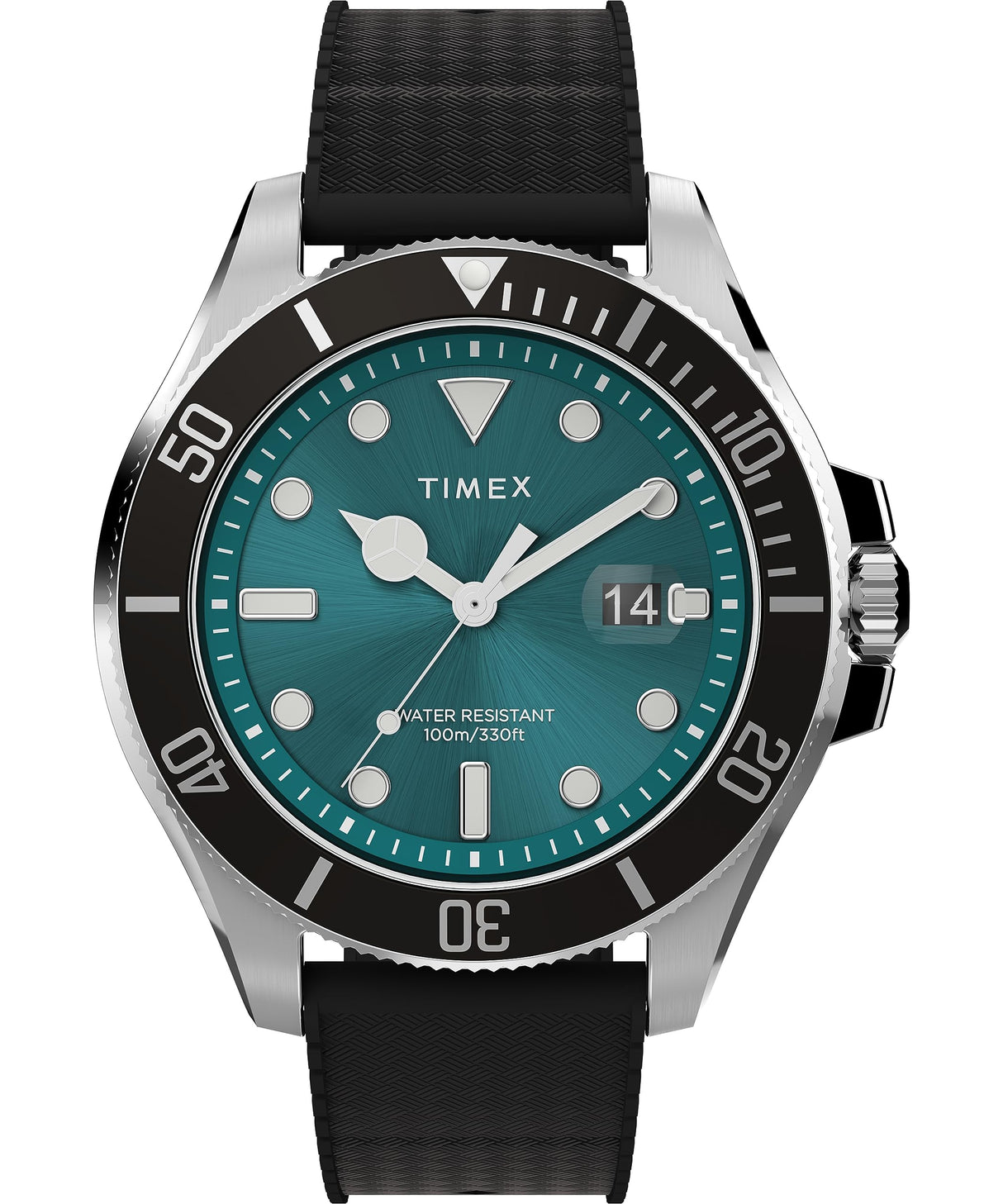 Timex Trend - Reloj de 43 mm para hombre, correa de liberación rápida de dos piezas, esfera verde, caja en tono plateado TW2V91700