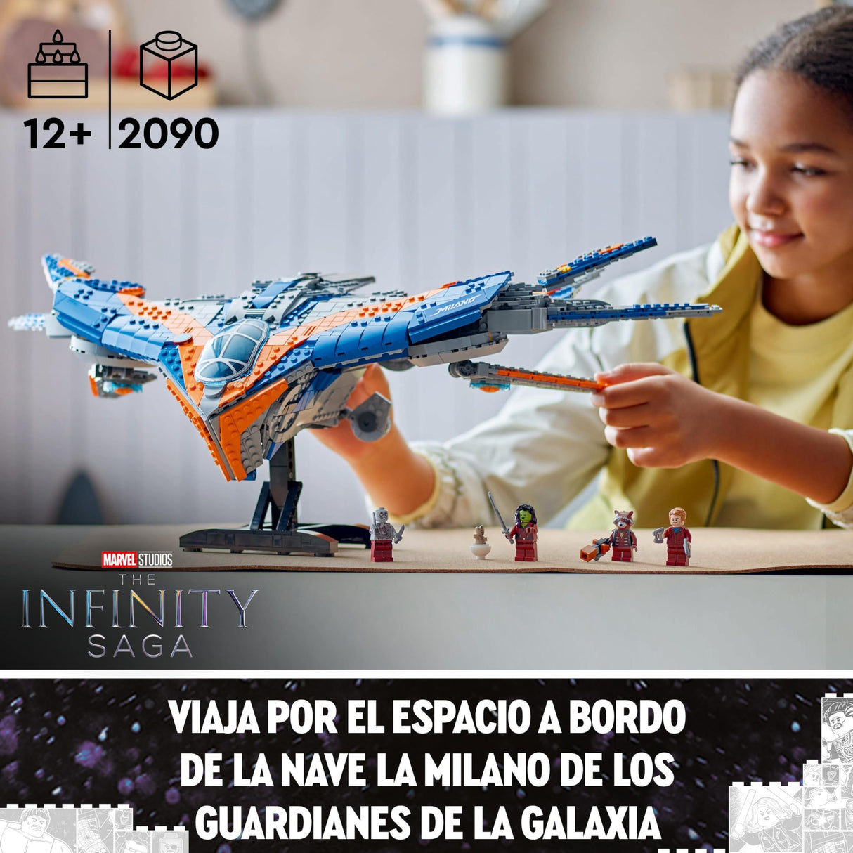 LEGO Marvel Guardianes de la Galaxia: La Milano Nave Espacial de Juguete de Construcción con 4 Minifiguras Inc. Gamora y Star Lord, Figura de Groot, Regalo para Niños y Niñas de 12 Años o Más 76286