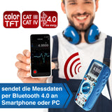 PeakTech 3440 - Multímetro Digital Rms con 4.0 Bluetooth y Pantalla Gráfica, 50000 Cuentas, Portátil Profesional, Tuv / Gs, Rango Automático Medidor de Voltaje, Probador de Continuidad - Cat III 1000V