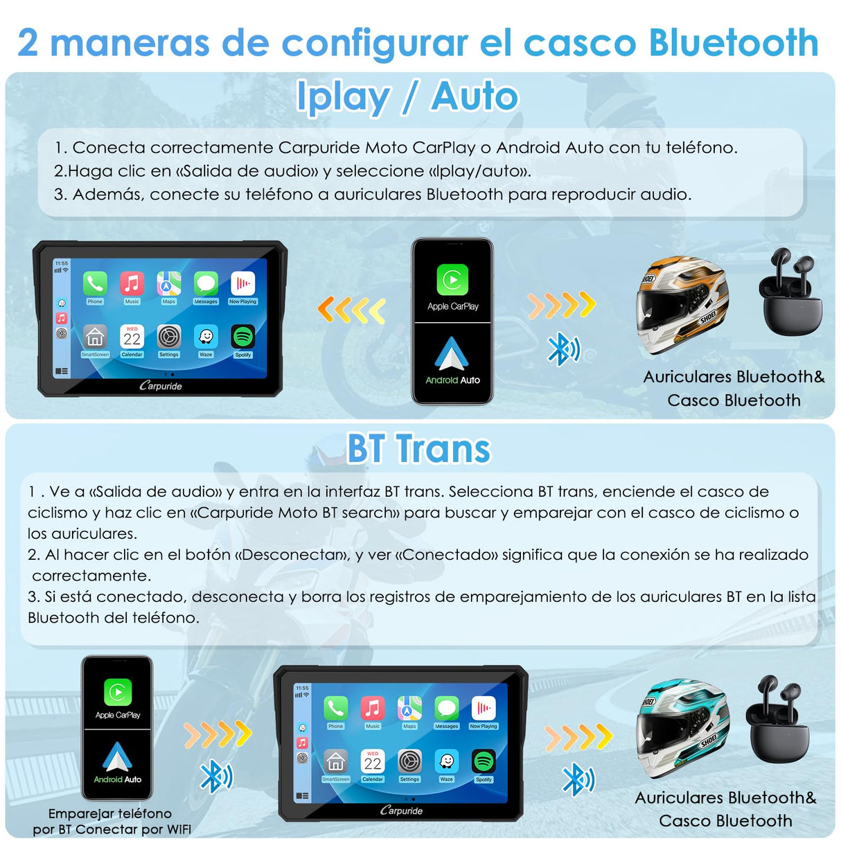 Carpuride W702B - Pantalla GPS Carplay para Motocicleta con Soporte Personalizado para BMW Motorbike, Inalámbrico CarPlay y Android Auto, Portátil 7 Pulgadas Impermeable Táctil Pantalla, Bluetooth