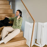 Relaxdays Barrera Seguridad Niños, Valla Protectora, Puerta, 92x206cm, Plegable, Cerca Protección Bebés, Perros, Blanco, Fibra Vegetal