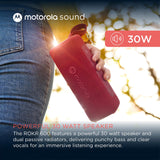 Motorola Sound - Altavoz Inalámbrico Bluetooth ROKR 600 - Potente Sonido de 30W, Resistente al Agua y Polvo, Función Broadcast para Conectar 20+ Altavoces, 6 Horas de Reproducción, Rojo