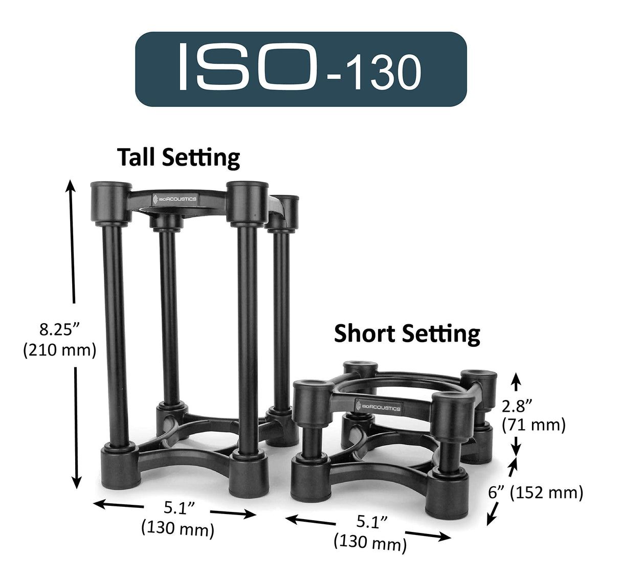 IsoAcoustics ISO-Stand Series Speaker Isolation Stands with Height & Tilt Adjustment: Iso-130 (13 x 15.2 cm) Pair