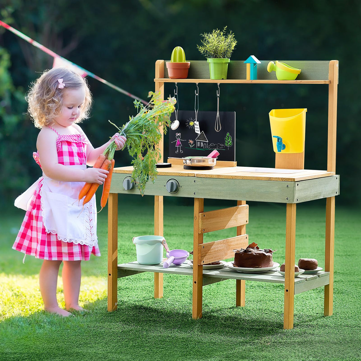 VEVOR Cocina de Barro para Niños 391 x 762 x 914 mm Juego de Cocina de Madera Cocina de Juguete para Niños Cocinita Infantil de Madera para Exteriores Cocina de Juego de Simulación con Accesorios