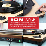 ION Audio Air LP Wood - Tocadiscos de vinilo Bluetooth - reproducción inalámbrica y conversión de discos de 3 velocidades - 33 1/3, 45 y 78 RPM, Acabado Madera