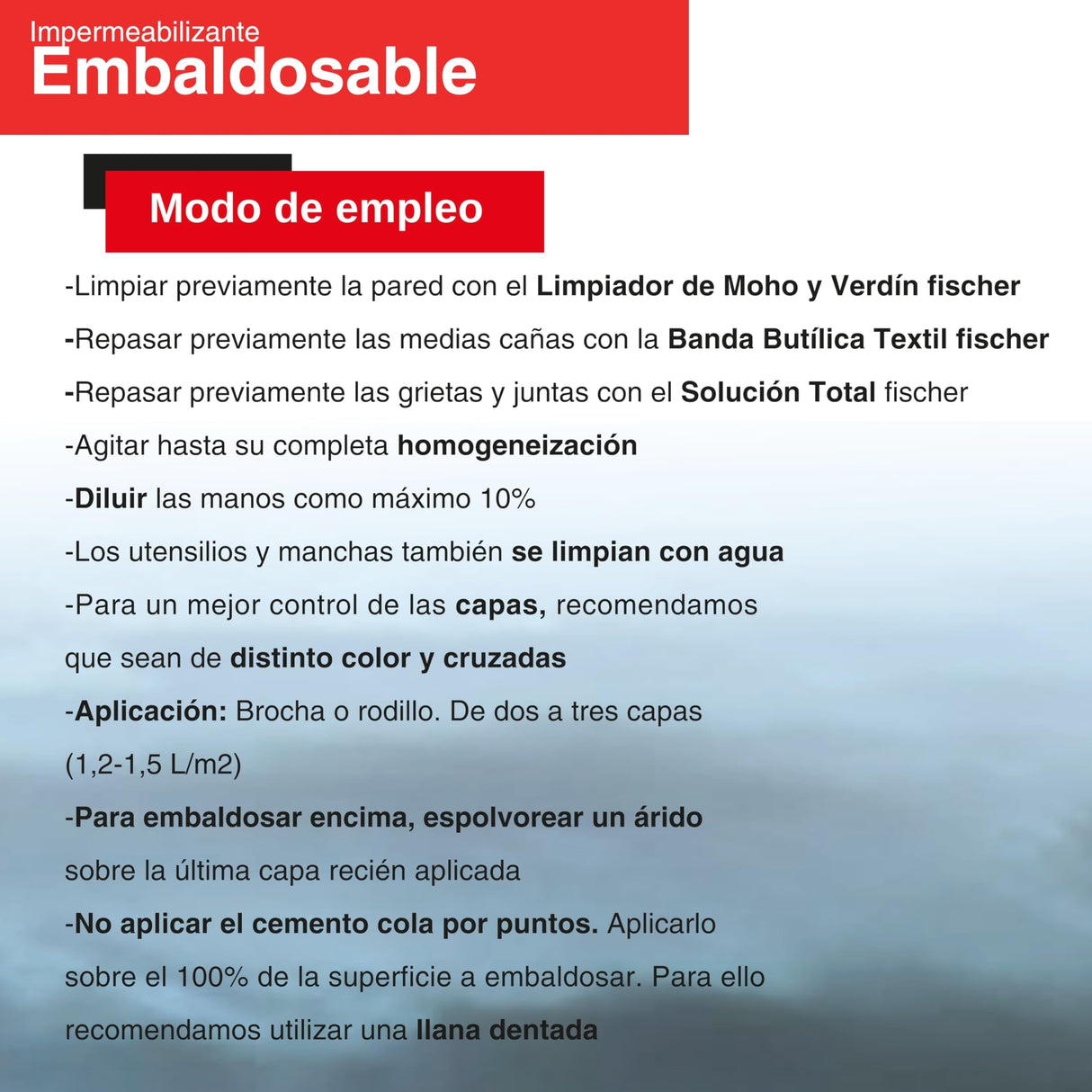 Fischer - Pintura impermeabilizante embaldosable 15L para terrazas, tejados, transitable, Gris