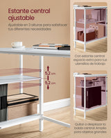 VASAGLE Escritorio en Forma de L, Esquinero, con 2 Amplios Cajones, Mesa con Soporte para Monitor, para Esquina, con Estante Ajustable, para Oficina Casa, Blanco Arce LWD098W01