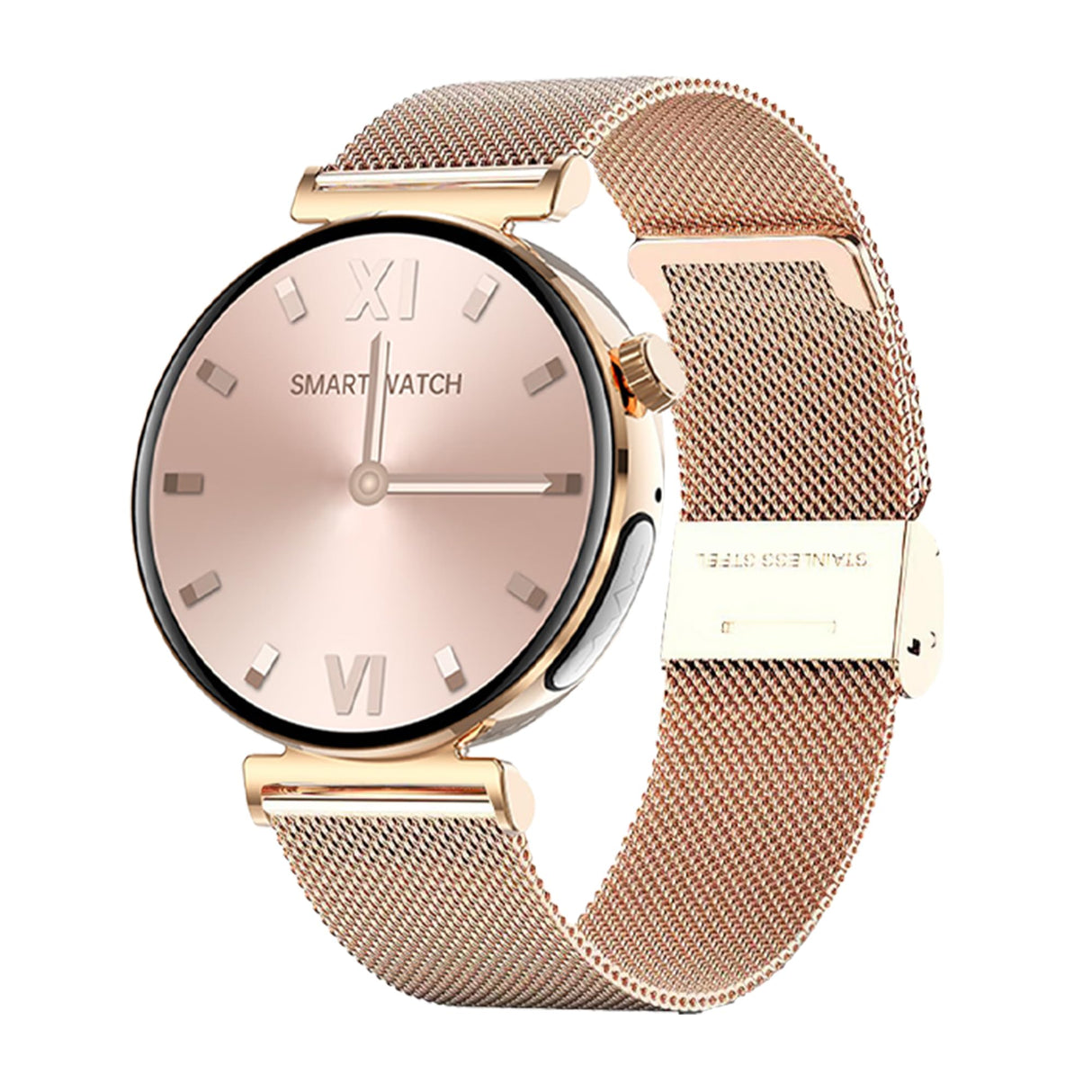 Knauermann Pro 3 Mini (2024) Gold - Reloj Inteligente con función de telefonía - Función ECG + HRV y SOS - Pantalla AMOLED - Bluetooth BT - Apnea del Sueño - Banda Milanesa Dorada, 14-24, Redondo,