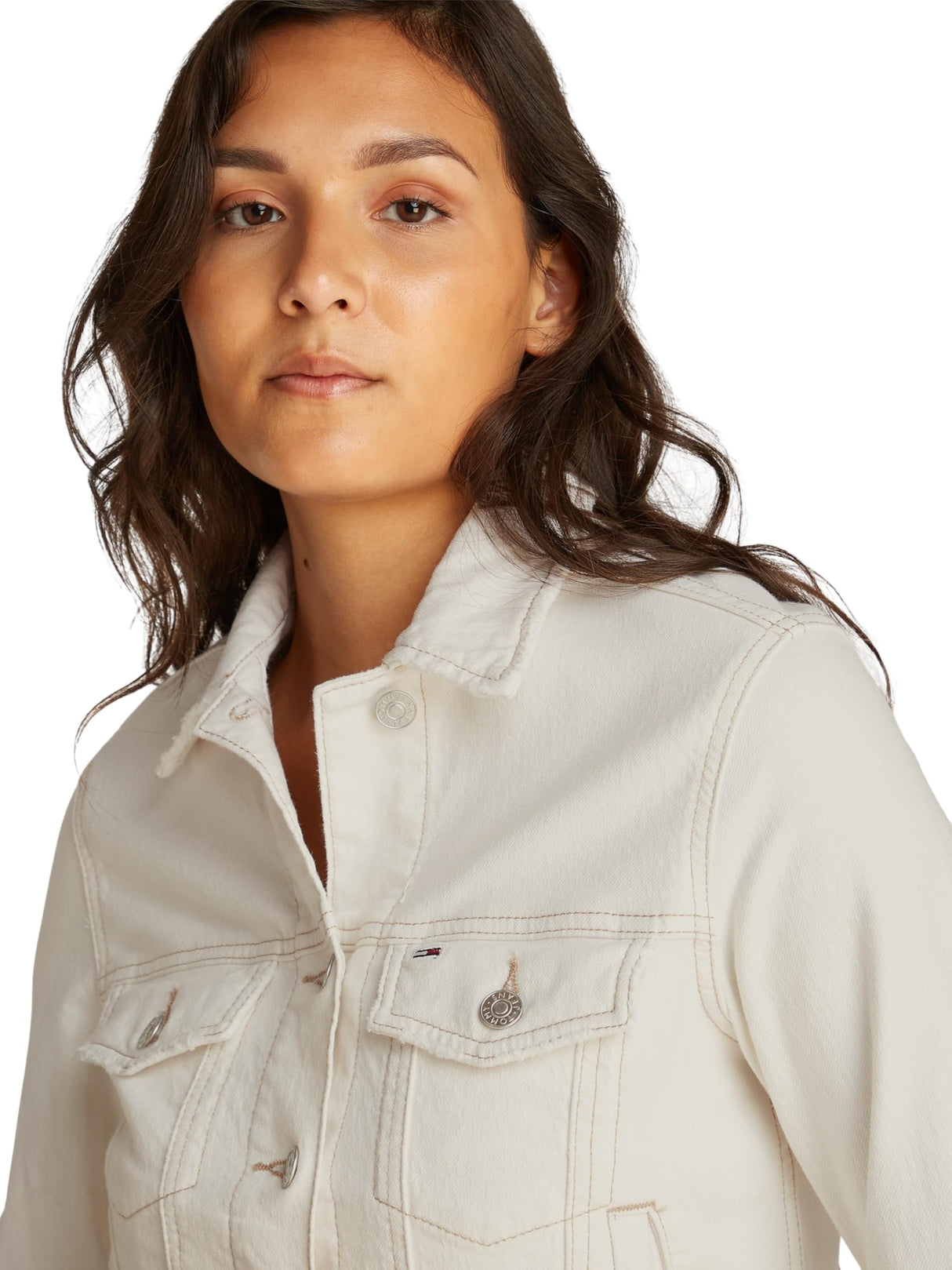 Tommy Jeans Cazadora vaquera Mujer Classic Trucker Regular Fit, Blanco (Denim White), XL