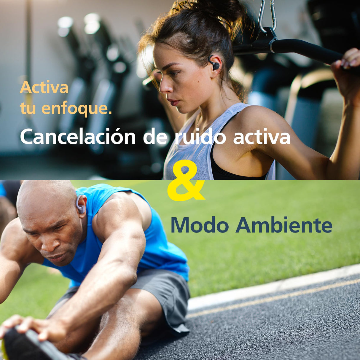 JVC Auriculares Inalámbricos Deportivos HA-EC75T, Ganchos Ajustables, 40h Batería, Cancelación de Ruido + Modo Ambiente, Resistencia IP57, Baja Latencia, Micrófono – Negro