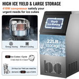 SucceBuy Máquina para Hacer Hielo de Acero Inoxidable de Calidad Alimentaria, Trituradora de Máquina de Hielo Comercial, 280W, 68kg/24 horas, Panel de Control LCD Inteligente