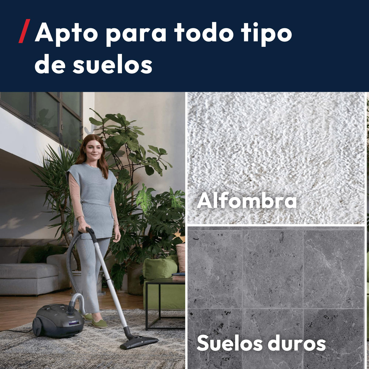 Hoover HE1 Compact – Aspirador con Bolsa para Suelos Duros y alfombras, con Cable, Filtro EPA, Bolsa de 2,5L, Accesorios Integrados y Radio de acción de 7,5 m [HEZ107HM]