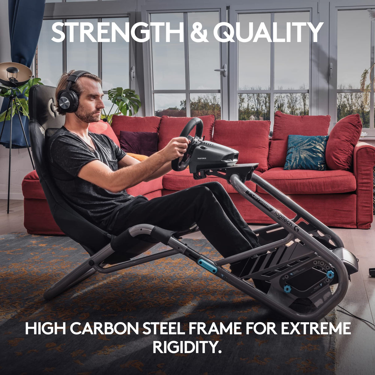 Playseat Trophy - Cabina de simulación de Carreras Logitech G Edition | Totalmente Ajustable | Compatible con Todos los Volantes Direct Drive | Ligero y Robusto