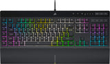 CORSAIR K55 RGB PRO XT Membrana Teclado para juegos con cable, IP42, resistente al polvo y a derrames, 6 teclas macro con integración Elgato, compatible con iCUE, QWERTY UK, PC, Mac, Xbox, color negro