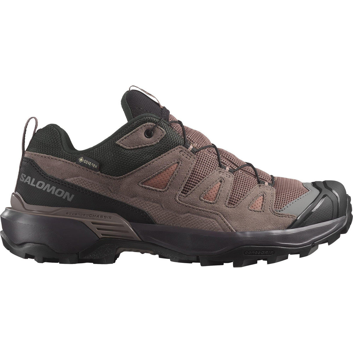 Salomon X ULTRA 360 LEATHER GORE-TEX, Zapatos de senderismo para Mujer, Cognac Peppercorn Black, 40 EU