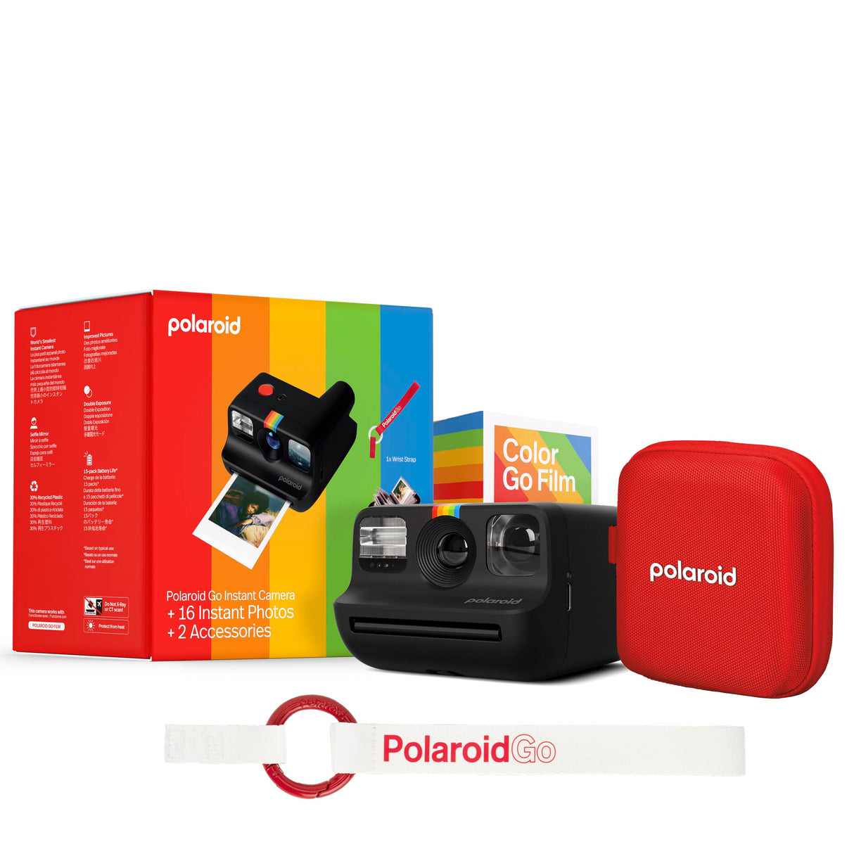 Polaroid Go Generation 2 - Mini cámara instantánea Negra + Paquete de película (16 Fotos Incluidas) y Accesorios Go (álbum de Fotos + Correa de muñeca) - 6541