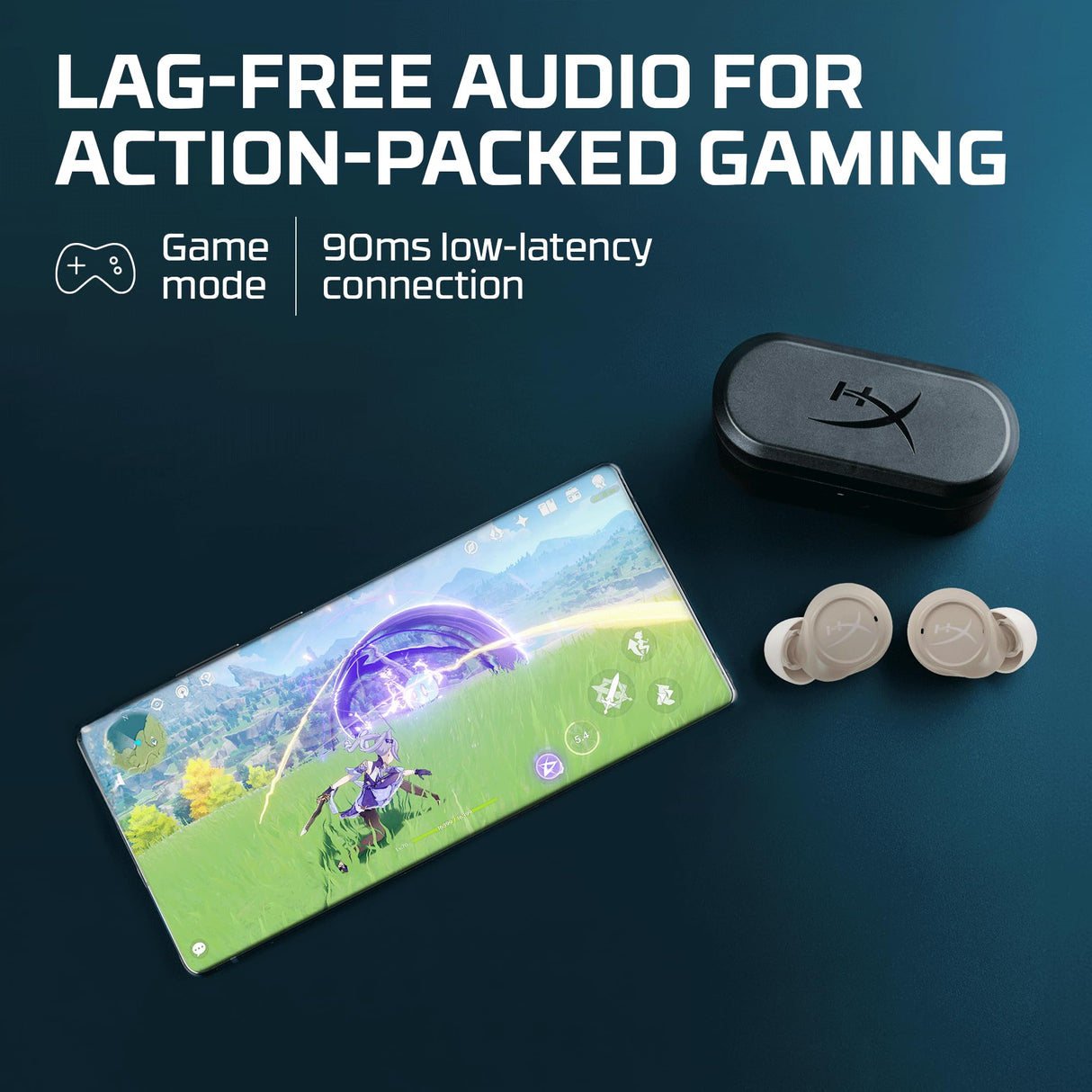 HyperX Cirro Buds Pro - Auriculares gaming true wireless, inalámbricos con ANC, bluetooth 5.2, baja latencia, batería 35h, color arena
