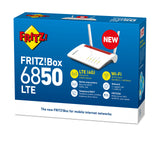 Fritz!Box 6850 LTE International - Modem LTE, Wi - Fi AC+N (866 Mbps 5 GHz y 400 Mbps 2,4 GHz) Mesh, 4 x LAN Gigabit, USB 3.0, centralita, VoIP, Base DECT, Interfaz en Español, Blanco/Rojo